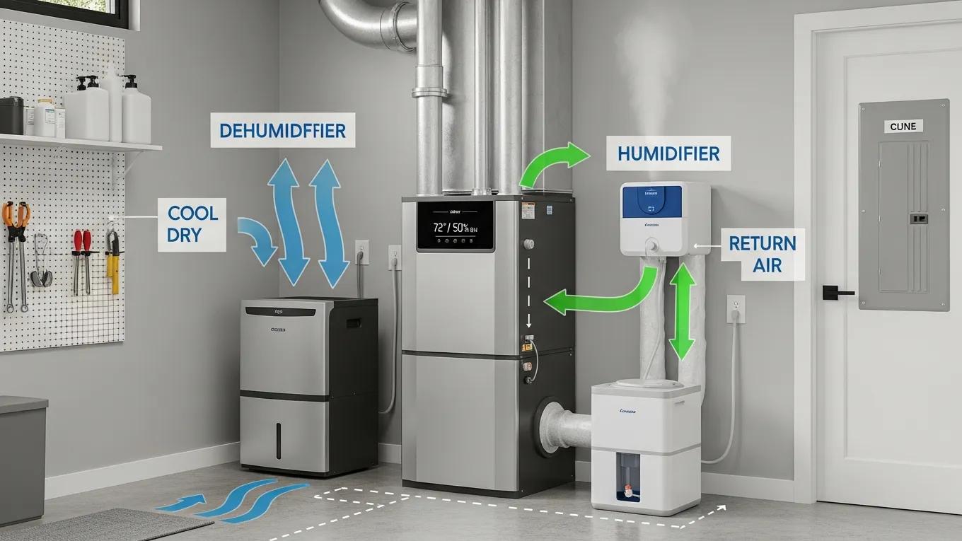 Humidity Control Solutions for Your Home Integrated HVAC system with humidity control devices, enhancing indoor air quality and comfort